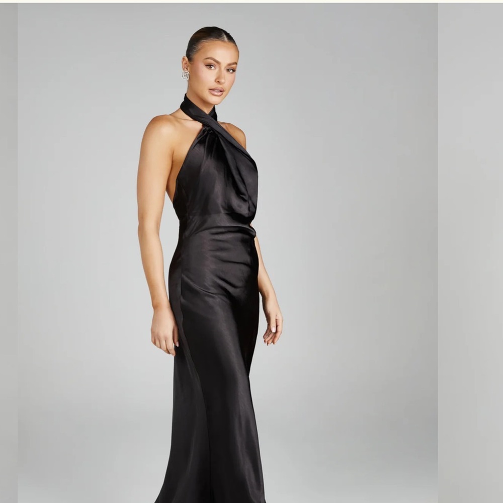 MESHKI black halter neck dress